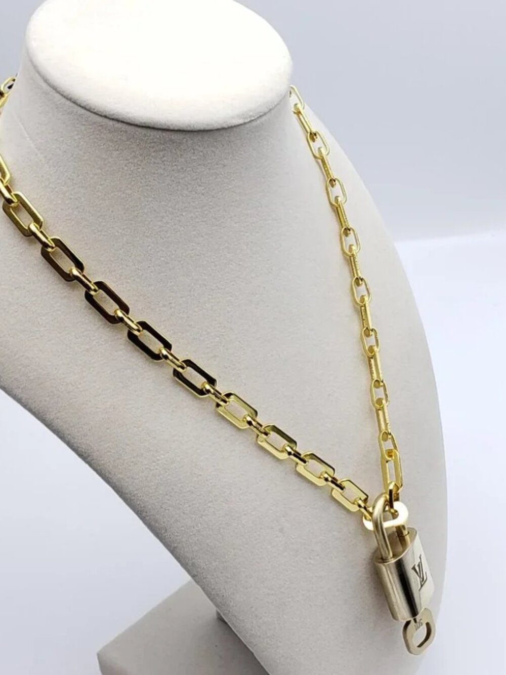 Authentic Louis Vuitton Gold Padlock w/Unbranded Stainless Steel Chain Necklace - Picture 5 of 9